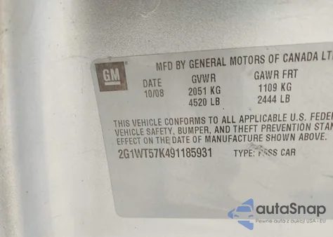 2009 Chevrolet Impala Lt z USA, uszkodzony, nr VIN 2G1WT57K491185931